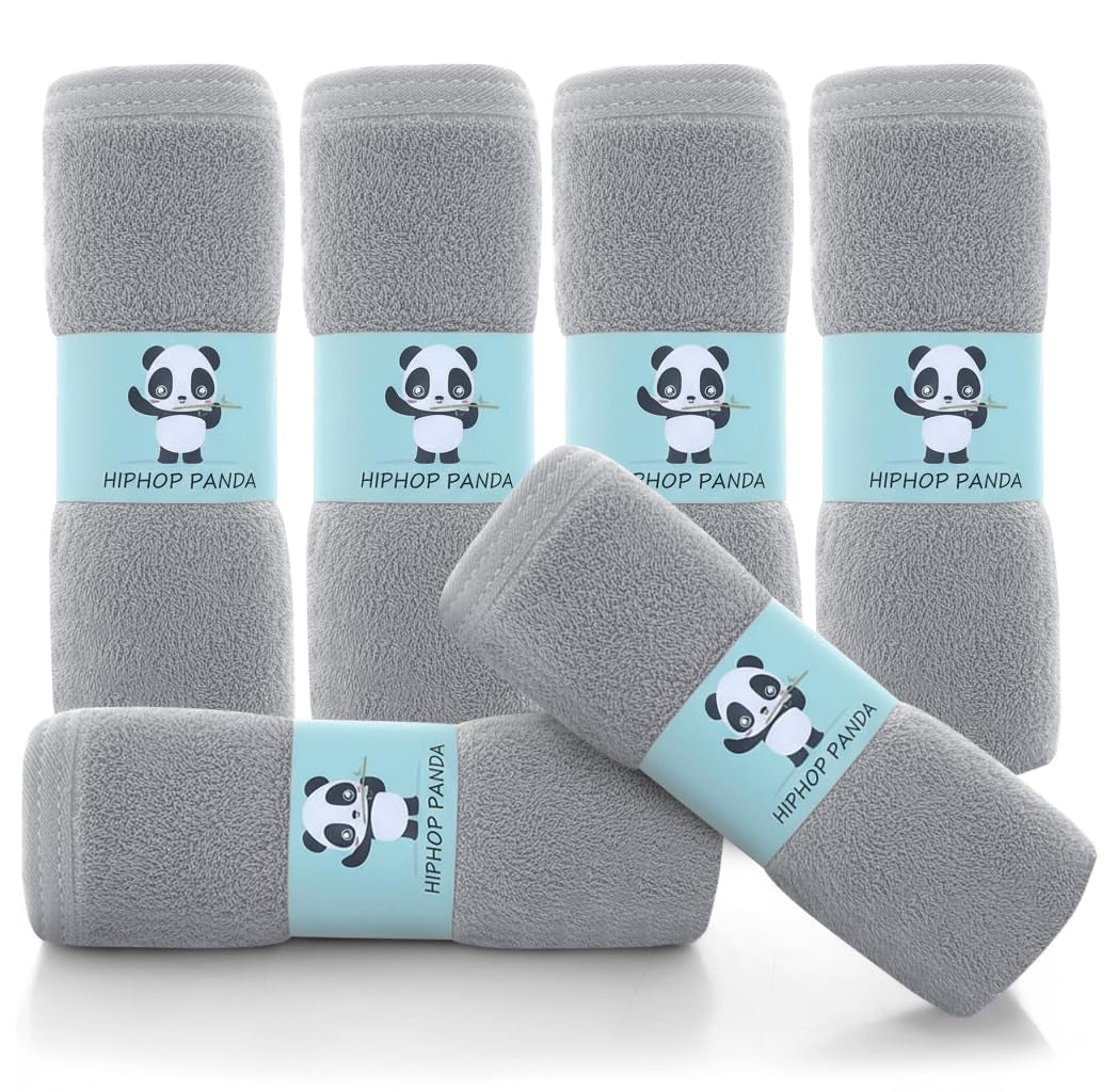 Baby Wash Clothes, Rayon Made from Bamboo - 2 Layer Ultra Soft Absorbent Washcloths for Boy - Newborn Face Towel - Makeup Remove Washcloths for Delicate Skin - (Gray, 6 Pack)