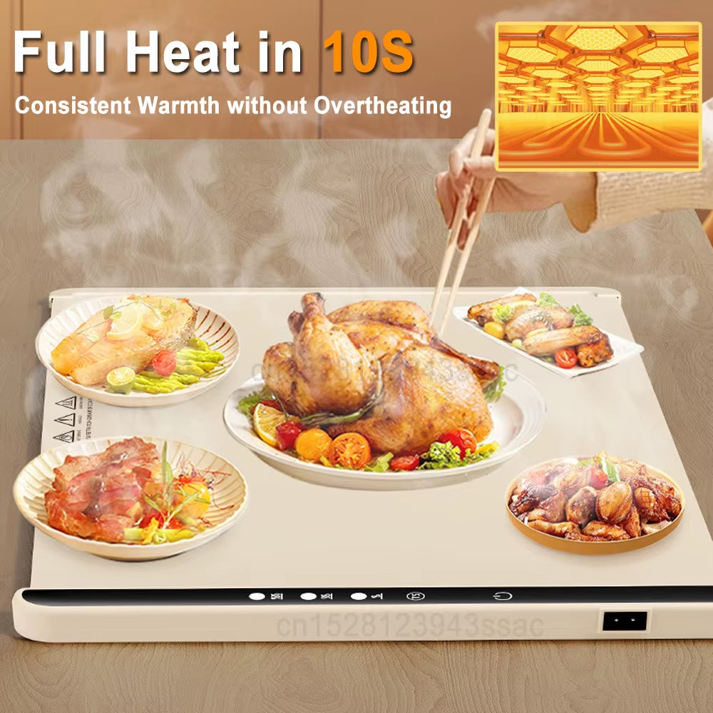 Electric Warming Tray Food Warmer Plate Foldable Portable Smart Food Fast Heating Mat Electric Warming Tray with 3 Tem Setting