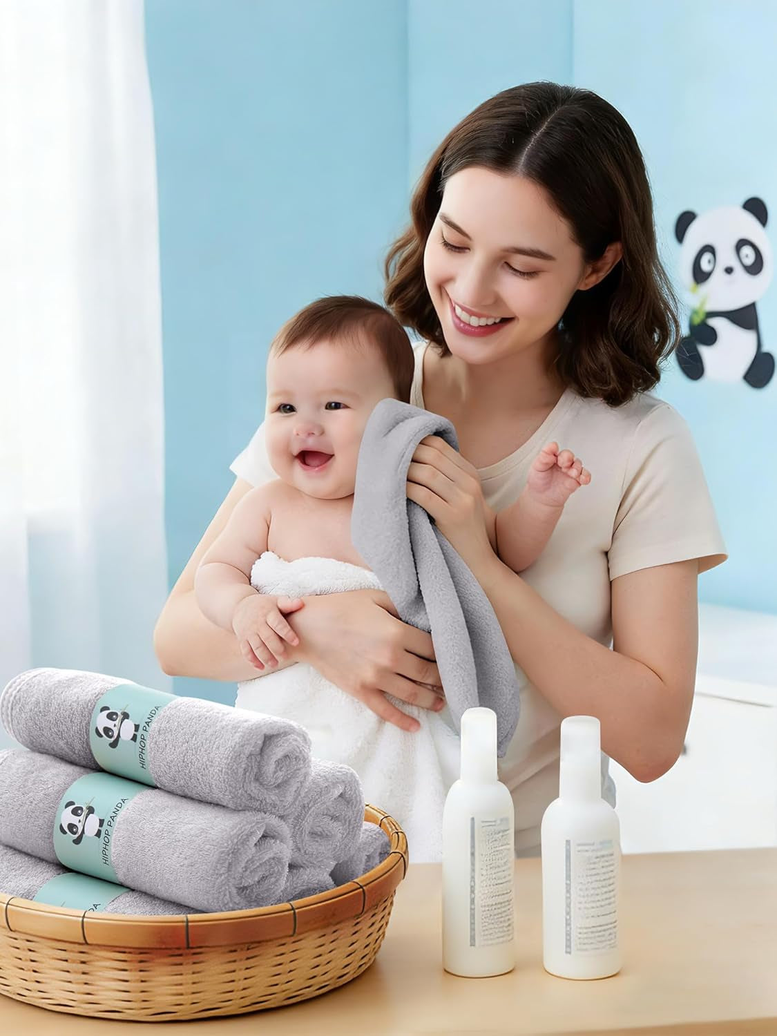 Baby Wash Clothes, Rayon Made from Bamboo - 2 Layer Ultra Soft Absorbent Washcloths for Boy - Newborn Face Towel - Makeup Remove Washcloths for Delicate Skin - (Gray, 6 Pack)