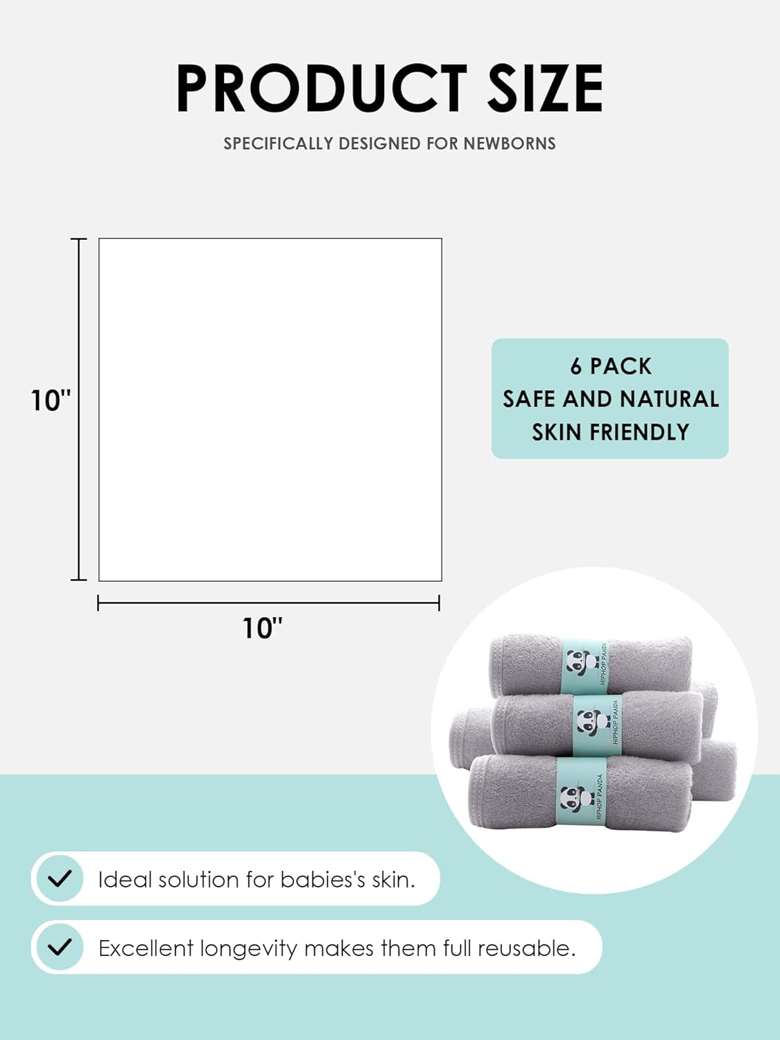 Baby Wash Clothes, Rayon Made from Bamboo - 2 Layer Ultra Soft Absorbent Washcloths for Boy - Newborn Face Towel - Makeup Remove Washcloths for Delicate Skin - (Gray, 6 Pack)